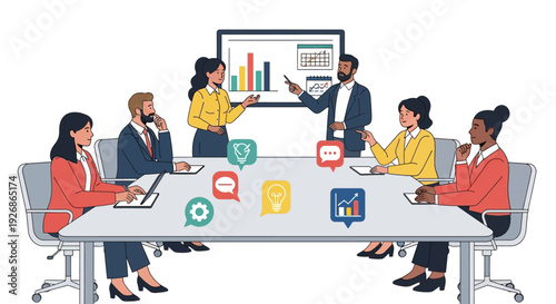 Diverse Business Team Collaborating in a Modern Meeting Room.