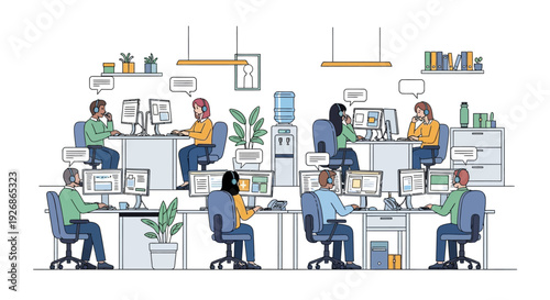 Diverse group of people working together in a modern office environment.