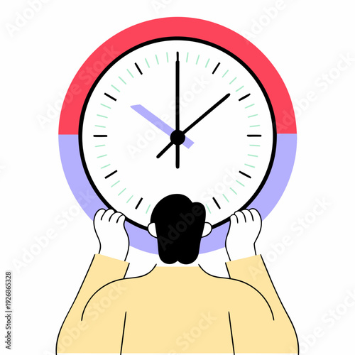 Person holding a large clock with colored sections, representing time management, urgency, and the division of time for different activities.