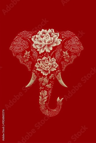 decorative elephant head illustration with ornate floral patterns in southeast asian and indian artistic style