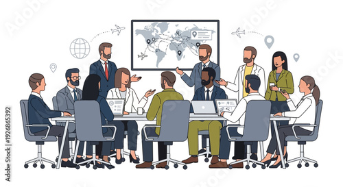 Diverse business team collaborating in a modern meeting room.