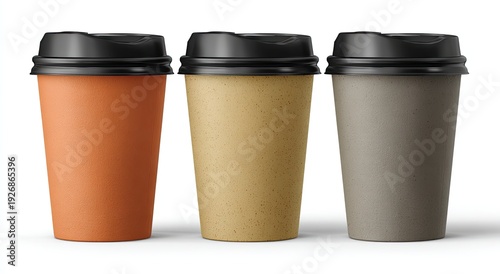 Wallpaper Mural Three insulated paper coffee cups in different colors with black lids, side by side Torontodigital.ca
