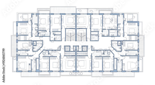 Apartment Development Blueprint Vector – Architectural Building Plan Layout Illustration