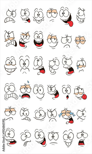 A vibrant collection of cartoon mouths and eyes expressing a wide range of emotions from joy to sadness and surprise high-quality professional detailed modern elegant