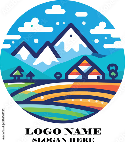 Nepali landcape logo vector art  white background 