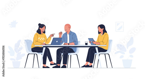 Diverse team collaborating in a modern office meeting.