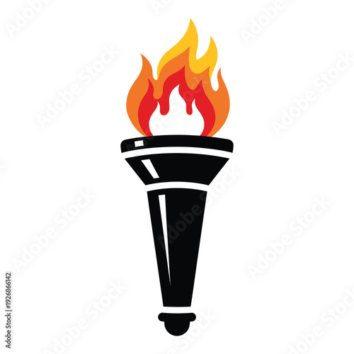 Illustration of a burning torch with yellow and orange flames  symbol of hope and guidance icon