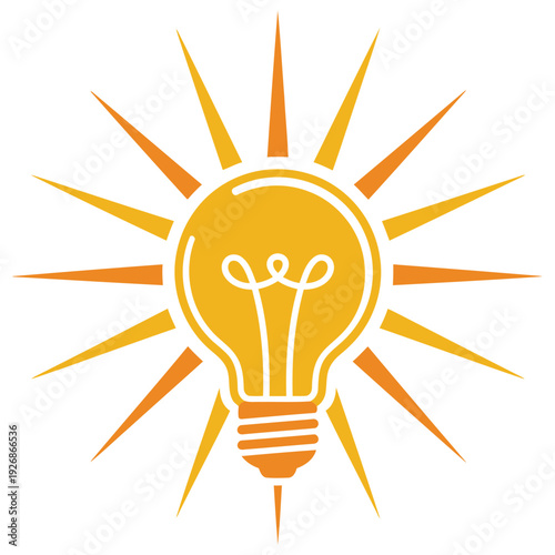 Light bulb icon with bright radiant rays in modern flat vector style design