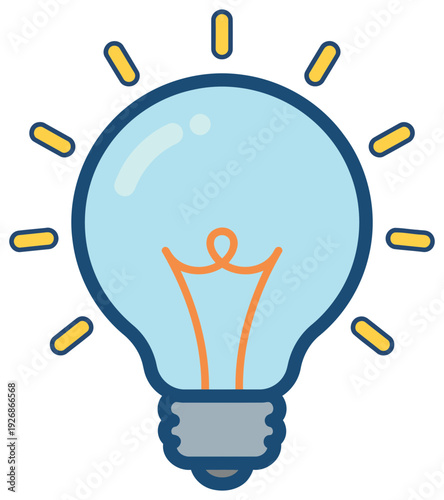Light bulb colorful flat icon with glowing rays isolated vector illustration