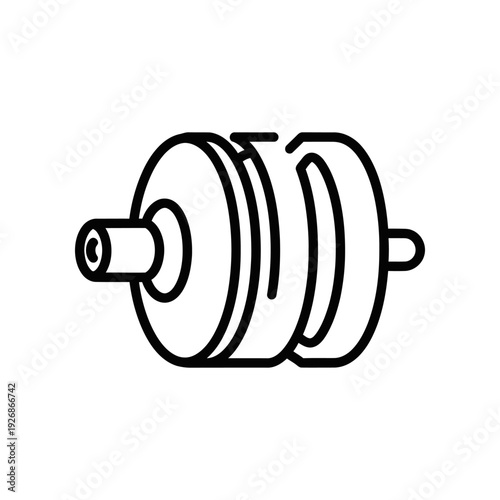 A minimalist black line drawing of a mechanical part on a plain white background, ideal for technical illustrations.