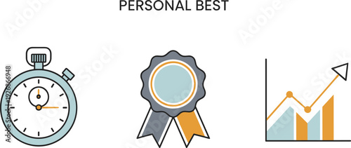 Personal best achievement icons: stopwatch, award ribbon, and upward trending graph