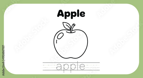 Apple coloring page for kids. Fruit outline vector illustration.