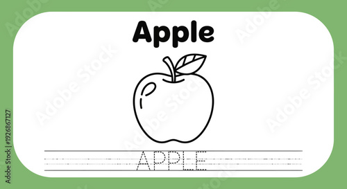Apple coloring page for kids. Fruit outline vector.