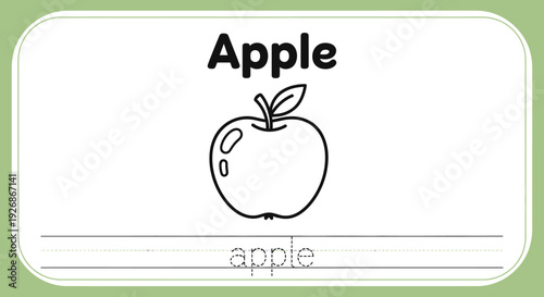 Apple coloring page for kids. Fruit outline vector.