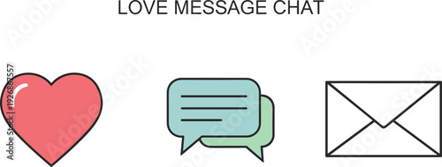 Heart, chat bubbles, and envelope icons representing love messages and communication