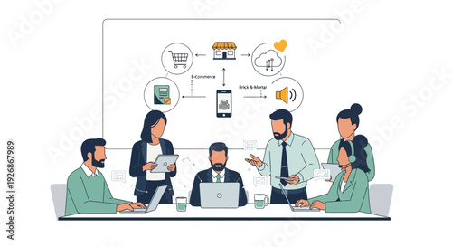 Diverse business team collaborating in a modern office meeting.