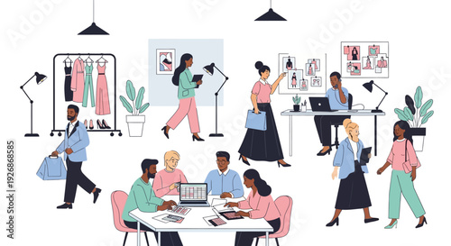 Diverse group of professionals collaborating in a modern office setting.