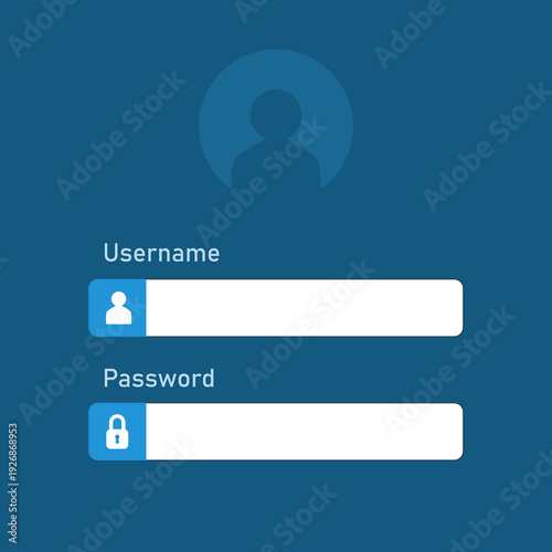Username and password boxes - account sign in or user login screen online. User authorization interface elements.