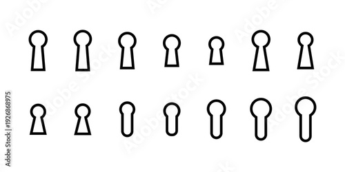 Simple line keyhole icon set. Black key hole privacy symbol collection. User interface design element set. Line art graphic design.