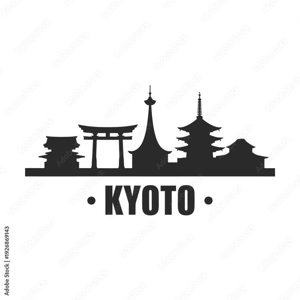 Obraz premium Kyoto skyline silhouette featuring iconic temples and a communication tower