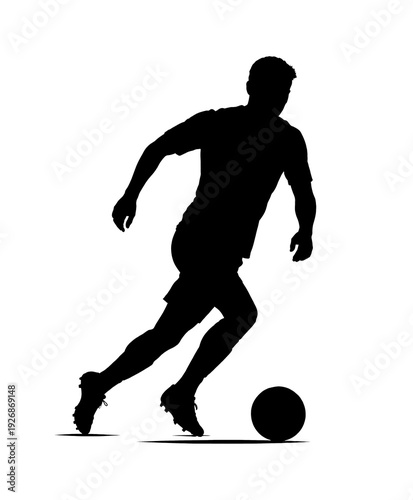 Isolated black silhouette of soccer player.