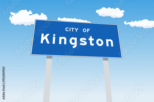 Kingston city limit sign in Ontario, Canada. City limit welcome road sign.
