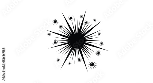 Exploding starburst with radiating lines and scattered sparks dark silhouette