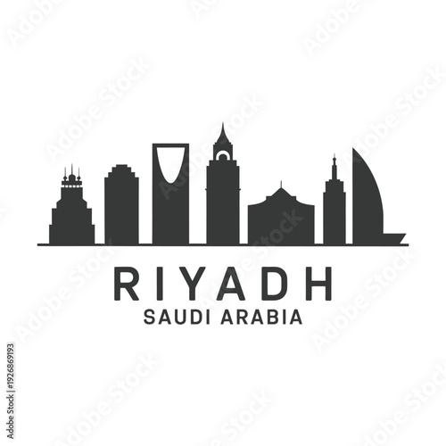 Riyadh skyline silhouette with city name and country designation