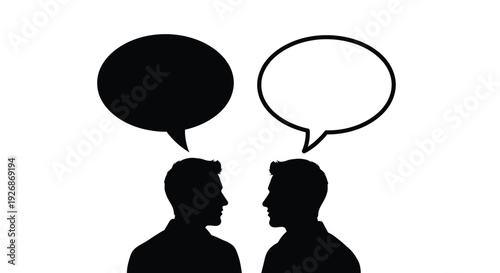 Two men facing each other with speech bubbles a striking silhouette