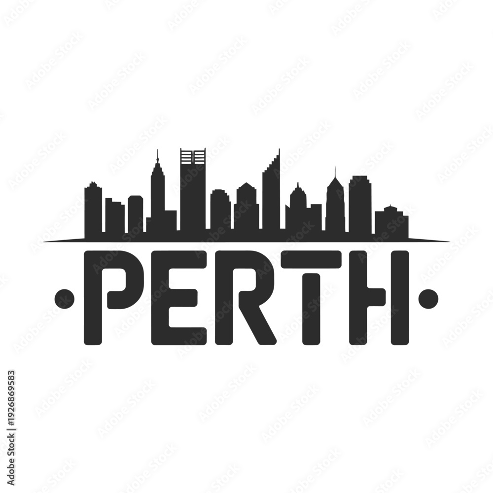 Fototapeta premium Silhouette of perth skyline with bold text branding below