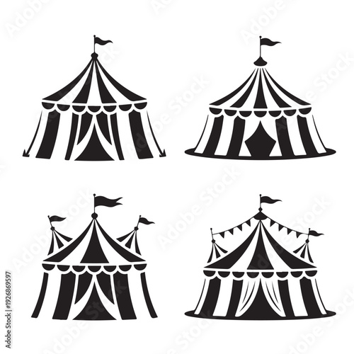 Circus Tent Silhouette Collection | Carnival Big Top Clipart | Black and White Festival Illustration