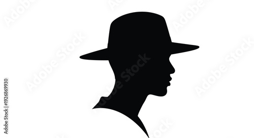 A stark black silhouette of a man s profile wearing a fedora hat silhouette