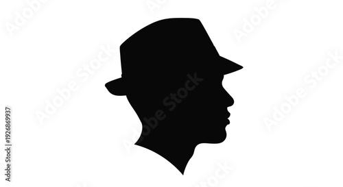 A striking black profile of a man wearing a hat a bold silhouette
