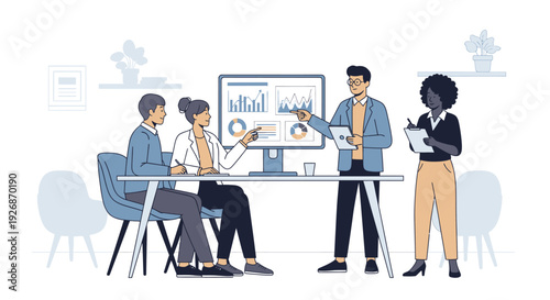 Diverse team collaborating in a modern office meeting room.