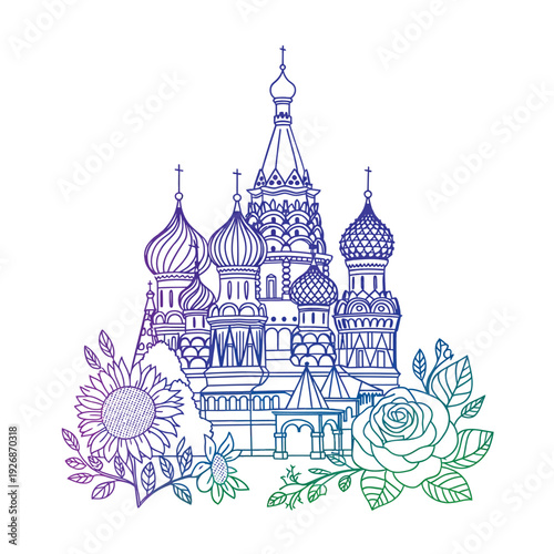 Colorful illustration of st basil s cathedral with floral accents