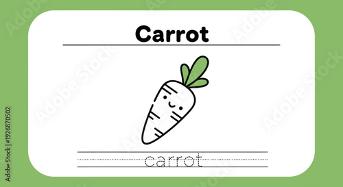 Carrot learning card for kids with cute cartoon illustration