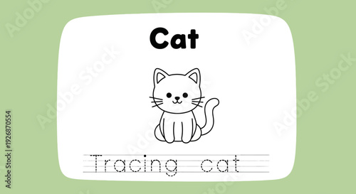 Cat tracing worksheet for kids. Educational game for children.
