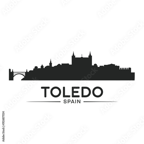 Silhouette of toledo skyline with prominent landmarks and city name