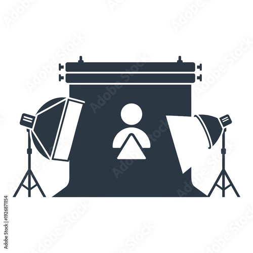 Photography studio setup with backdrop and lighting equipment  professional photo shoot icon