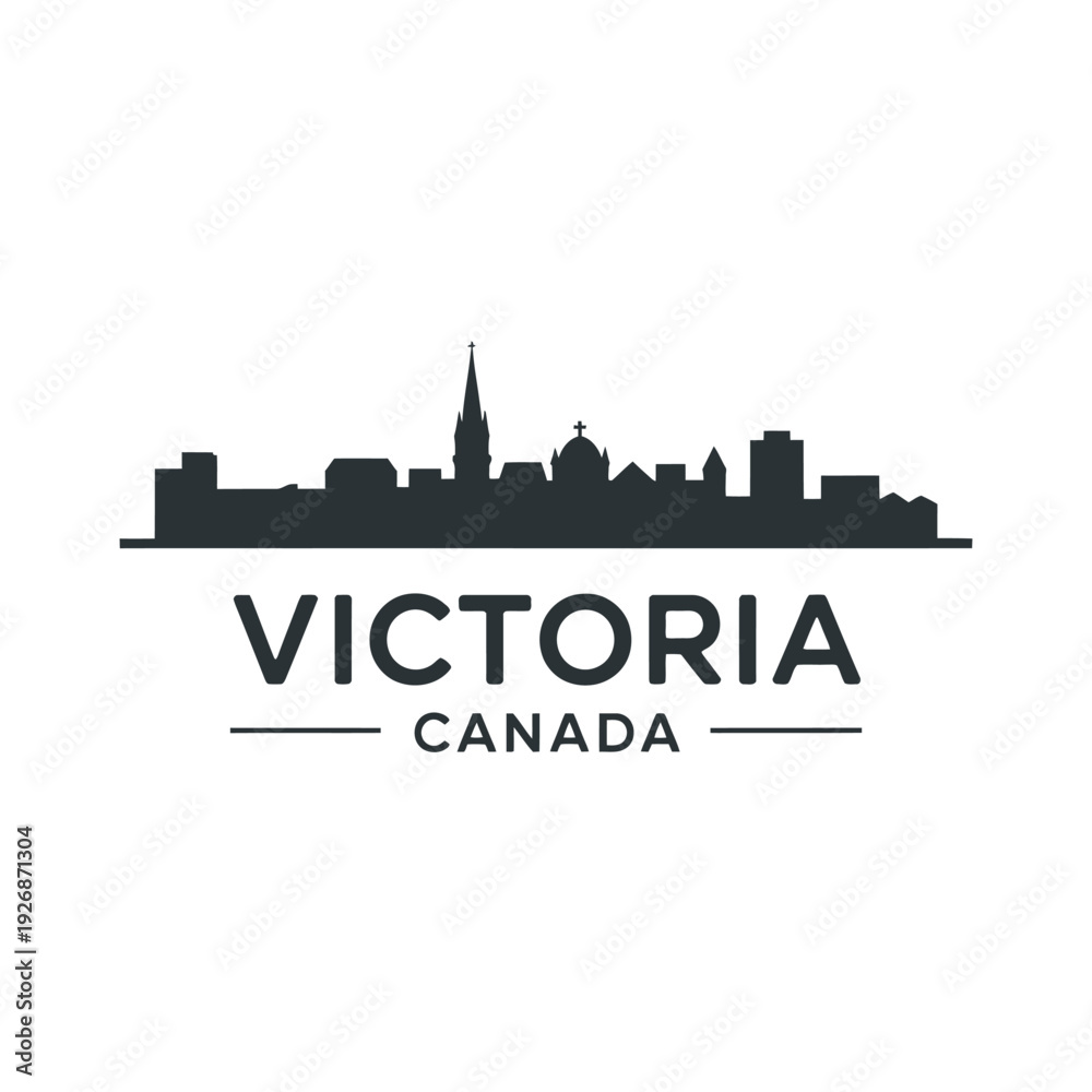 Fototapeta premium Silhouette of victoria british columbia cityscape with text overlay