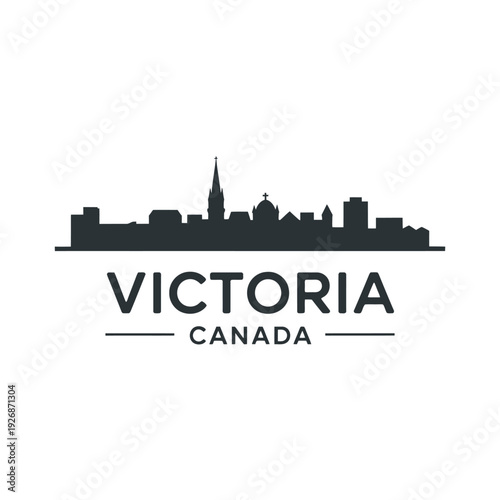 Silhouette of victoria british columbia cityscape with text overlay
