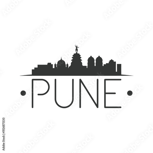 Silhouette of pune cityscape with the city name prominently displayed below