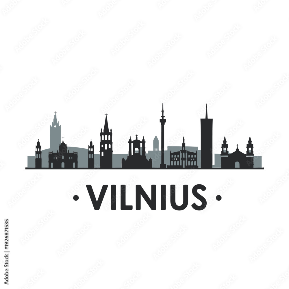 Obraz premium Vilnius skyline silhouette with city name displayed below in bold text