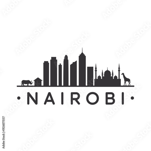 Wallpaper Mural Nairobi skyline silhouette featuring wildlife and iconic buildings Torontodigital.ca