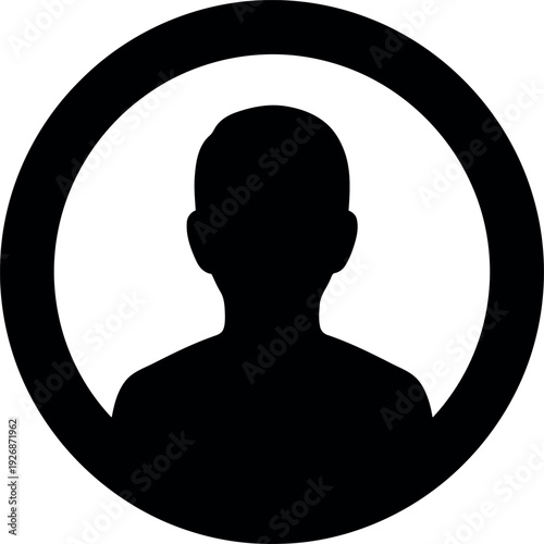 Silhouette avatar icon of person wearing no hat in black circle for profile or user interface