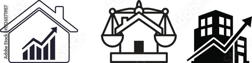 Real estate law and property market growth icons