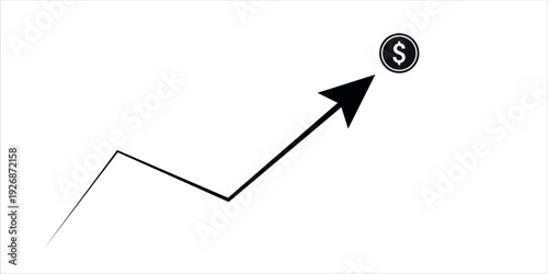 A line graph showing an upward trend with an arrow pointing to a dollar sign indicating financial growth or increase