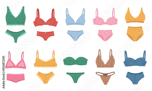 Underwear collection. Women's lingerie isolated on a white background. Vector illustration