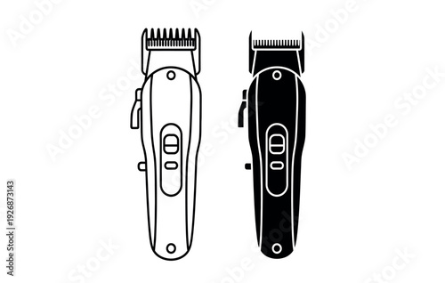 Black and white hair clippers with different designs side by side on a plain white surface for grooming purposes