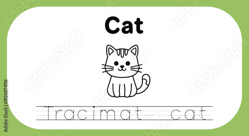 Cute Cat Tracing Worksheet for Kids